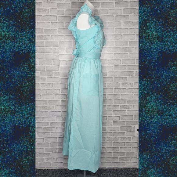 Handmade Vintage Blue Swiss Dot Pinafore Maxi Dress - Picture 3 of 4